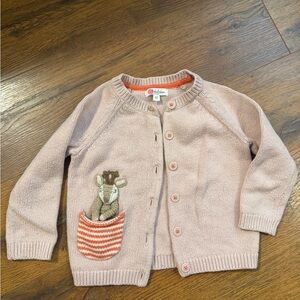 Baby Boden Pink Knit Cardigan with Pocket Deer